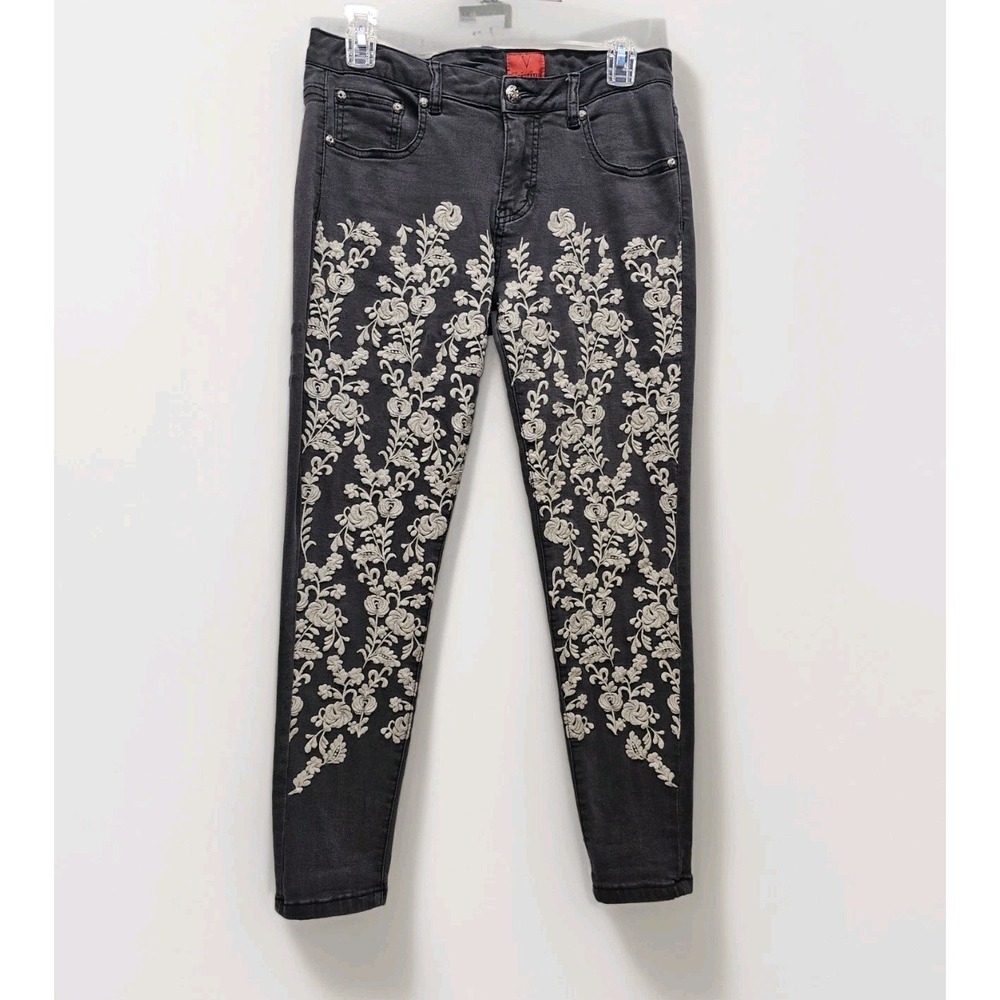 V Cristina Floral Embroidered Ankle Jeans Size 4 Forest Fairy Artsy Poetcore